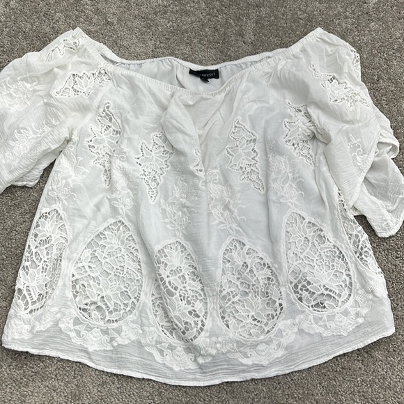 Lane Bryant White Crochet Off Shoulder Lined Boho Peasant Top Women’s 18/20 - Picture 8 of 11